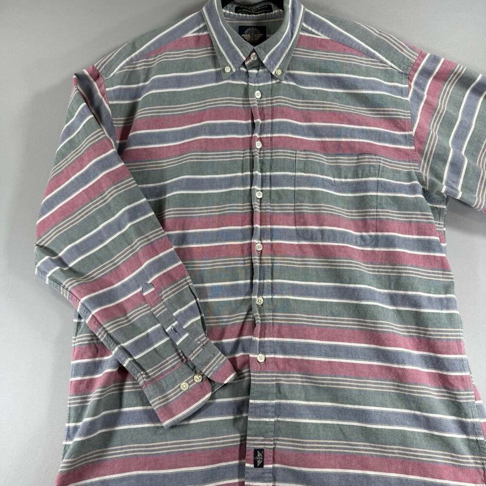 Vintage 90s Dockers Men’s Large Striped Button Down Shirt 100% Cotton Preppy Fra